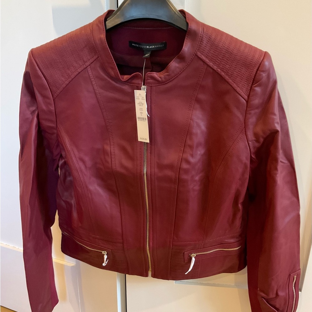 White House Black Market Grenadine Dark Red Leather Jacket